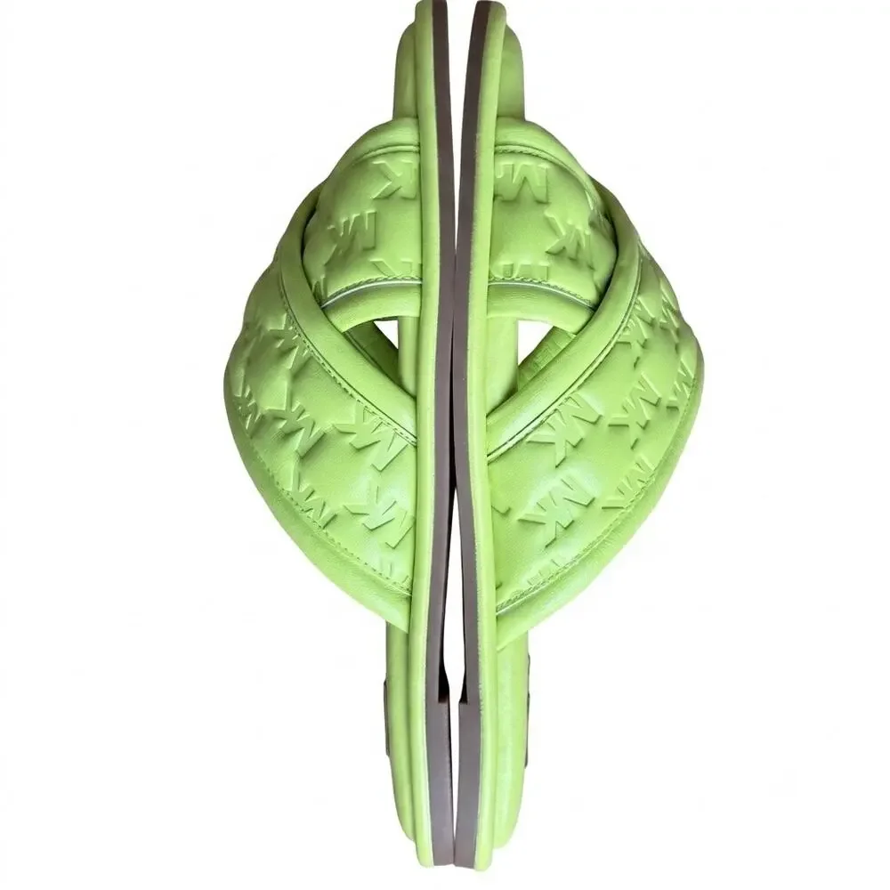 MK Michael Kors Gideon Puffy Logo Slide Sandals Limeade Green Women Sz 7.5 NWOB